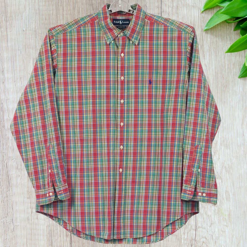 Ralph Lauren Shirt Mens Sz XL Primary Colors Classic Fit 17 1/2 Logo Preppy